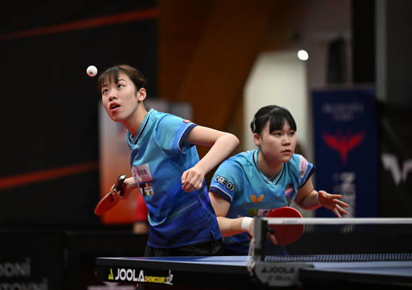 From left Rin Mende and Misuzu Takeya of Japan in action during the match against Orawan Paranang and Suthasini Sawettabut of Thailand during the women s doubles Table tennis, Tischtennis final at the WTT Feeder in Olomouc, Czech Republic, on August 28, 2026. (CTKxPhoto LudekxPerina) CTKPhotoP2026082806043  CTKPhotoP2026082806043