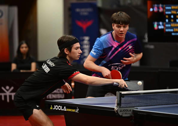 From left David Szantosi of Hungary and Mateusz Zalewski of Poland in action during the match against Ankur Bhattacharjee and Akash Pal of India during the men s doubles Table tennis, Tischtennis final at the WTT Feeder in Olomouc, Czech Republic, on August 28, 2026. (CTKxPhoto LudekxPerina) CTKPhotoP2026082806266  CTKPhotoP2026082806266