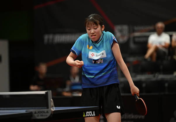 Rin Mende of Japan reacts during the match against Misuzu Takeya of Japan during the women s singles Table tennis, Tischtennis final at the WTT Feeder in Olomouc, Czech Republic, on August 28, 2026. (CTKxPhoto LudekxPerina) CTKPhotoP2026082806436  CTKPhotoP2026082806436