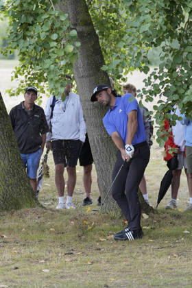 SUTTON COLDFIELD, ENGLAND - AUG 28: Marco Penge (ENG) plays from the trees on the 13th hole during Round 2 at the 2026 Husqvarna British Masters at The Belfry, Sutton Coalfield on August 28, 2026 in Warwickshire, England The 2026 Husqvarna British Masters