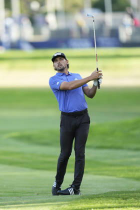 SUTTON COLDFIELD, ENGLAND - AUG 28: Marco Penge (ENG) plays from the first fairway during Round 2 at the 2026 Husqvarna British Masters at The Belfry, Sutton Coalfield on August 28, 2026 in Warwickshire, England The 2026 Husqvarna British Masters