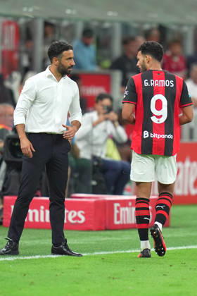 AC Milan™s Goncalo Ramos celebrates after scoring 1-0 , AC Milan™s head coach Ruben Amorim during the Serie A soccer match between Ac Milan and Venezia at the San Siro Stadium in Milan, north Italy - Friday August 28 , 2026. - Soccer Copyright: xSpada LaPressex