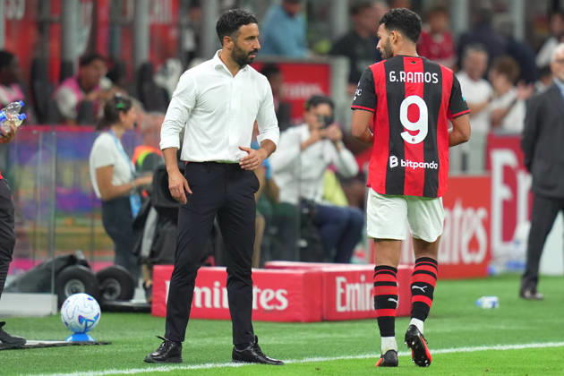 AC Milan™s Goncalo Ramos celebrates after scoring 1-0 , AC Milan™s head coach Ruben Amorim during the Serie A soccer match between Ac Milan and Venezia at the San Siro Stadium in Milan, north Italy - Friday August 28 , 2026. - Soccer Copyright: xSpada LaPressex