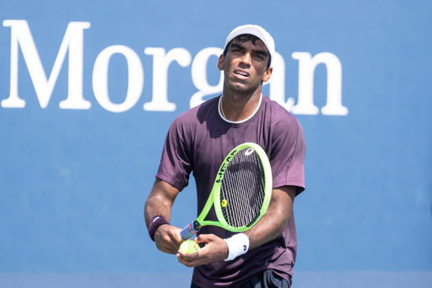 US Open qualifying final round NEW YORK, USA - AUGUST 28: Nishesh Basavareddy serves during a men s qualifying singles match final round of the 2026 US Open Championship at USTA Billie Jean King National Tennis Center on August 28, 2026 in Flushing, NY. Nishesh Basavareddy won in straight sets and progressed to play in main draw of tournament. Lev Radin Anadolu New York United States. Editorial use only. Please get in touch for any other usage.  Copyright: x2026xAnadoluxLevxRadinx