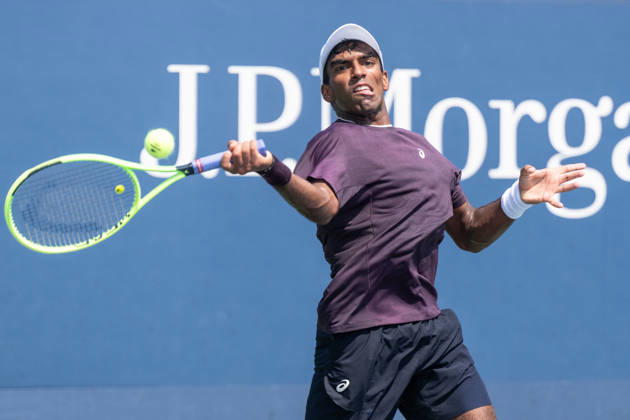 US Open qualifying final round NEW YORK, USA - AUGUST 28: Nishesh Basavareddy returns ball during a men s qualifying singles match final round of the 2026 US Open Championship at USTA Billie Jean King National Tennis Center on August 28, 2026 in Flushing, NY. Nishesh Basavareddy won in straight sets and progressed to play in main draw of tournament. Lev Radin Anadolu New York United States. Editorial use only. Please get in touch for any other usage.  Copyright: x2026xAnadoluxLevxRadinx