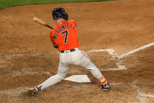 Aug 28, 2026; Detroit, Michigan, USA; Detroit Tigers Kevin McGonigle (7) at bat at Comerica Park. Mandatory Credit: -Cal Media MLB, Baseball Herren, USA 2026: Dodgers Vs Tigers AUG 28  - ZUMAc04_ 20260828_zma_c04_019 Copyright: xAllanxDranbergx