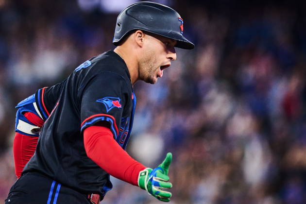 August 28, 2026, Toronto, On, Canada: Toronto Blue Jays George Springer (4) reacts as he rounds the bases after hitting a solo home run during fifth inning MLB, Baseball Herren, USA baseball action against the Seattle Mariners in Toronto, on Friday, Aug. 28, 2026. Canada News - August 28, 2026 - ZUMAc35_ 20260828_zaf_c35_076 Copyright: xSammyxKoganx