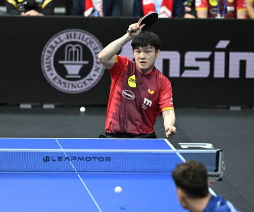 German Table Tennis Cup Grand Opening with Fan Zhendong, Borussia Düsseldorf, photo ms0742, NUREMBERG, GERMANY, AUGUST 29, 2026 Fan Zhendong of Borussia Düsseldorf (photo ms0742) in action at the Table Tennis Bundesliga Cup Grand Opening for the 2026–2027 season at the Kia Metropol Arena in Nuremberg, Nuremberg, Kia Metropol Arena, Bavaria, Germany