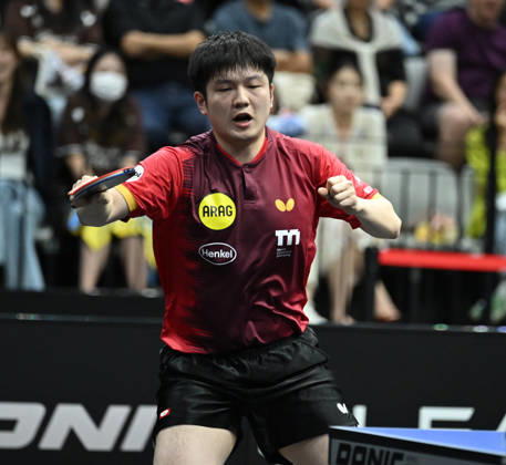 German Table Tennis Cup Grand Opening with Fan Zhendong of Borussia Düsseldorf (photo ms0836) NUREMBERG, GERMANY, AUGUST 29, 2026 Fan Zhendong of Borussia Düsseldorf (photo ms0836) in action at the Table Tennis Bundesliga Cup Grand Opening for the 2026–2027 season at the Kia Metropol Arena in Nuremberg, Bavaria, Germany