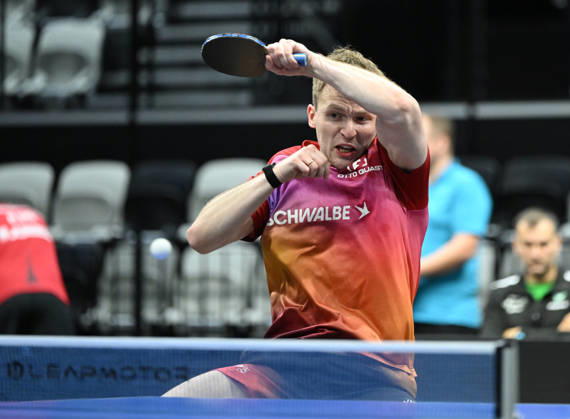 German Table Tennis Cup Grand Opening with Benedikt Duda of TTC Schwalbe Bergneustadt (photo ms0927) NUREMBERG, GERMANY, AUGUST 29, 2026—Benedikt Duda of TTC Schwalbe Bergneustadt (photo ms0927) in action at the Table Tennis Bundesliga Cup Grand Opening for the 2026–2027 season at the Kia Metropol Arena in Nuremberg, Nuremberg Kia Metropol Arena Bavaria, Germany