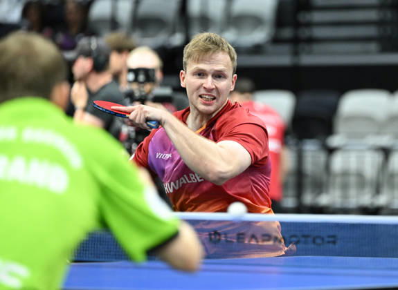 German Table Tennis Cup Grand Opening with Benedikt Duda of TTC Schwalbe Bergneustadt, photo ms0928, NUREMBERG, GERMANY, AUGUST 29, 2026: Benedikt Duda of TTC Schwalbe Bergneustadt (photo ms0928) in action at the Table Tennis Bundesliga Cup Grand Opening for the 2026–2027 season at the Kia Metropol Arena in Nuremberg, Nuremberg, Kia Metropol Arena, Bavaria, Germany