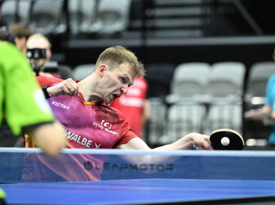 German Table Tennis Cup Grand Opening with Benedikt Duda of TTC Schwalbe Bergneustadt (photo ms0930) NUREMBERG, GERMANY AUGUST 29, 2026 Benedikt Duda of TTC Schwalbe Bergneustadt (photo ms0930) in action at the Table Tennis Bundesliga Cup Grand Opening for the 2026–2027 season at the Kia Metropol Arena in Nuremberg Nuremberg Kia Metropol Arena, Bavaria, Germany