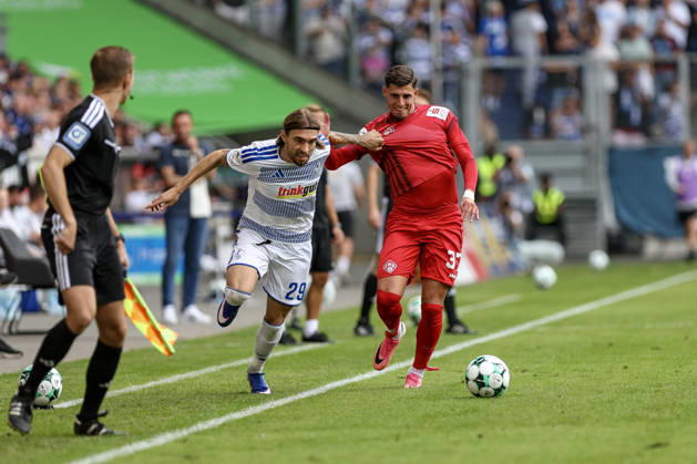 August 29, 2026, GER, Soccer, Men s, 3rd Division, 2026–2027 Season, MSV Duisburg vs. FC Würzburger Kickers: Joshua Bitter (Duisburg) and Ivan Franjic (Würzburg) battle for the ball; Duisburg, Schauinsland, Arena, North Rhine-Westphalia, Germany Copyright: xAdrianxSchlüterx
