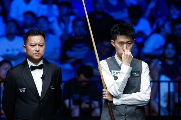 (260829) -- WUHAN, Aug. 29, 2026 -- Chang Bingyu reacts during the final match between Zhao Xintong of China and Chang Bingyu of China at Wuhan Open 2026 snooker tournament in Wuhan, central China s Hubei Province, Aug. 29, 2026. ) (SP)CHINA-SNOOKER-WUHAN OPEN (CN) WuxZhizun 