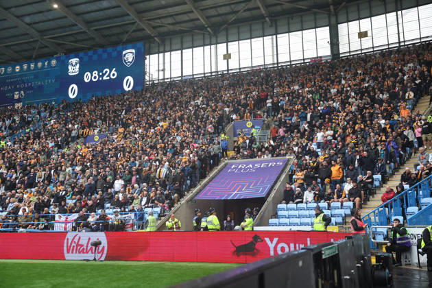 Coventry City v Hull City Premier League Hull City Fans during the Premier League match at the Coventry Building Society Arena, Coventry 29 08 2026 UK Newspapers OUT Copyright: xAndyxSumnerx FIL-23836-0178