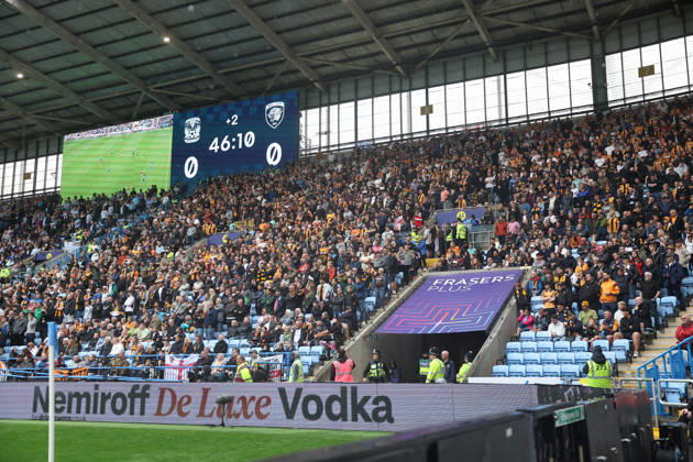 Coventry City v Hull City Premier League Hull City Fans during the Premier League match at the Coventry Building Society Arena, Coventry 29 08 2026 UK Newspapers OUT Copyright: xAndyxSumnerx FIL-23836-0179