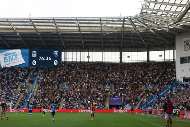 Coventry City v Hull City Premier League Hull City Fans during the Premier League match at the Coventry Building Society Arena, Coventry 29 08 2026 UK Newspapers OUT Copyright: xAndyxSumnerx FIL-23836-0200