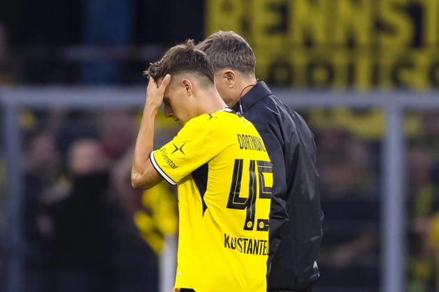 August 29, 2026, Soccer, Matchday 1 of the 1st Bundesliga, Borussia Dortmund vs. Hamburger SV, Giannis Konstantelias, Borussia Dortmund is sad, Dortmund, Signal Iduna Park, North Rhine-Westphalia, Germany, xRHR, PHOTO DEx Copyright: DennisxEwert RHR-FOTOx RHR-FOTO DE