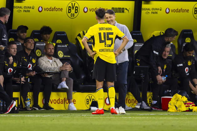 August 29, 2026, Soccer, Matchday 1 of the 1st Bundesliga, Borussia Dortmund vs. Hamburger SV, Giannis Konstantelias (Borussia Dortmund), Coach Niko Kovac (Borussia Dortmund), Dortmund, Signal Iduna Park, North Rhine-Westphalia, Germany, xRHR, PHOTO DEx Copyright: DennisxEwert RHR-FOTOx RHR-FOTO DE