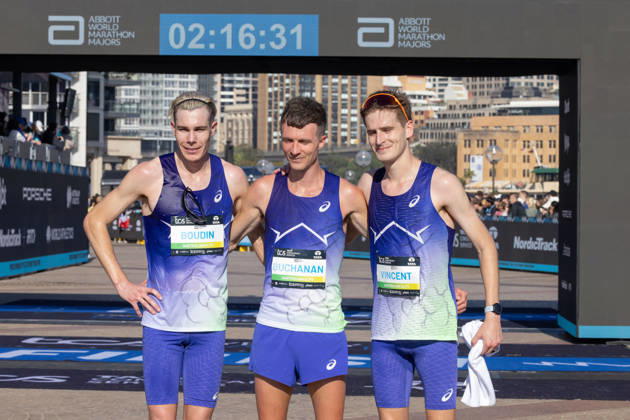 2026 SYDNEY MARATHON, AustraliaÕs Liam Boudin, Andrew Buchanan and Tim Vincent after finishing the 2026 Sydney Marathon in Sydney, Sunday, August 30, 2026. ( NO ARCHIVING, EDITORIAL USE ONLY SYDNEY NEW SOUTH WALES AUSTRALIA  Copyright: xNADIRxKINANIx 20260830145067377012