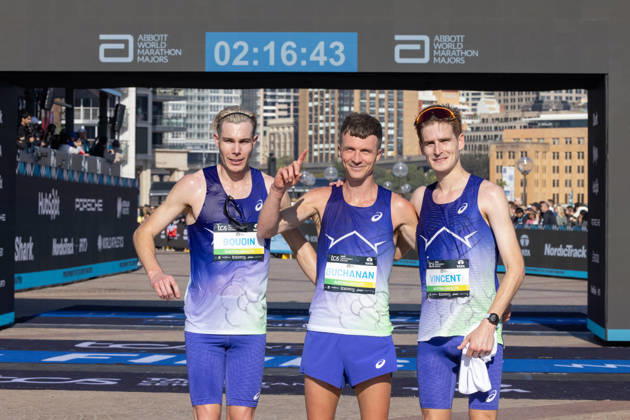 2026 SYDNEY MARATHON, AustraliaÕs Liam Boudin, Andrew Buchanan and Tim Vincent after finishing the 2026 Sydney Marathon in Sydney, Sunday, August 30, 2026. ( NO ARCHIVING, EDITORIAL USE ONLY SYDNEY NEW SOUTH WALES AUSTRALIA  Copyright: xNADIRxKINANIx 20260830179008227194
