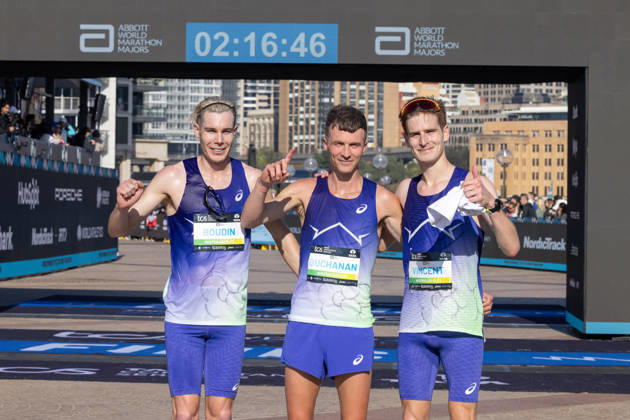 2026 SYDNEY MARATHON, AustraliaÕs Liam Boudin, Andrew Buchanan and Tim Vincent after finishing the 2026 Sydney Marathon in Sydney, Sunday, August 30, 2026. ( NO ARCHIVING, EDITORIAL USE ONLY SYDNEY NEW SOUTH WALES AUSTRALIA  Copyright: xNADIRxKINANIx 20260830180791327340