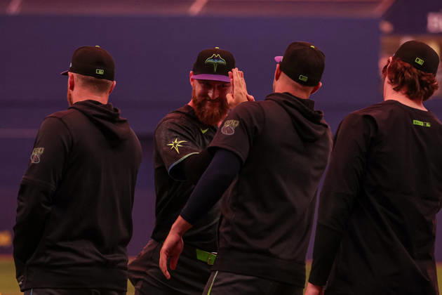 August 29, 2026, St. Petersburg, Florida, USA: Tampa Bay Rays pitcher BRYAN BAKER (47) reacts after a win against the San Diego Padres. The Tampa Bay Rays hosted the San Diego Padres at Tropicana Field in St. Petersburg, FL. MLB, Baseball Herren, USA 2026: San Diego Padres 6:7 Tampa Bay Rays  - ZUMAm299 20260829_znp_m299_007 Copyright: xTaylorxMcFeex