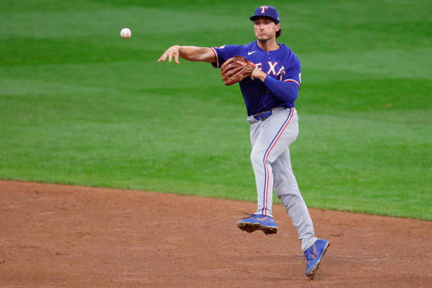 August 29, 2026, Milwaukee, Wisconsin, USA: Texas Rangers second baseman JUSTIN FOSCUE (14) throws to first base in a baseball game, Saturday, Aug. 28, 2026, in Milwaukee, Wisconsin. Milwaukee USA - ZUMAa325 20260829_zsa_a325_021 Copyright: xDavidxBalleringxIix