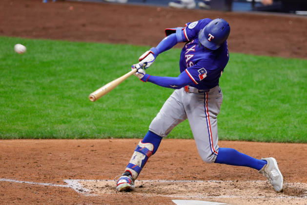 August 29, 2026, Milwaukee, Wisconsin, USA: Texas Rangers right fielder BRANDON NIMMO (24) hits a 2-run home run during the eighth inning in a baseball game, Saturday, Aug. 28, 2026, in Milwaukee, Wisconsin. MLB, Baseball Herren, USA 2026 - Rangers 3: 5 Brewers - ZUMAa325 20260829_zsa_a325_026 Copyright: xDavidxBalleringxIix