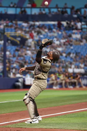 August 29, 2026, St. Petersburg, Florida, USA: San Diego Padres catcher LUIS CAMPUSANO (12) catches a pop up in the infield against the Tampa Bay Rays. The Tampa Bay Rays hosted the San Diego Padres at Tropicana Field in St. Petersburg, FL. MLB, Baseball Herren, USA 2026: San Diego Padres 6:7 Tampa Bay Rays  - ZUMAm299 20260829_znp_m299_048 Copyright: xTaylorxMcFeex