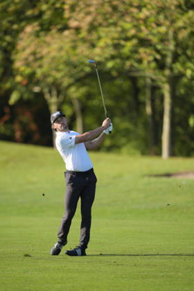 SUTTON COLDFIELD, ENGLAND - AUG 30: Marco Penge (ENG) plays from the eleventh fairway during the delayed Round 3 at the 2026 Husqvarna British Masters at The Belfry, Sutton Coalfield on August 30, 2026 in Warwickshire, England The 2026 Husqvarna British Masters