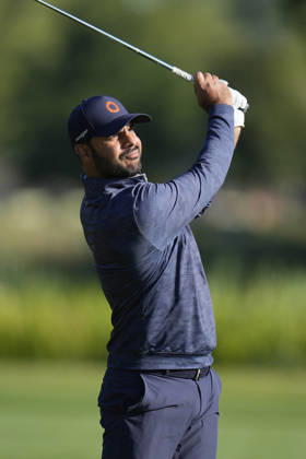 SUTTON COLDFIELD, ENGLAND - AUG 30: Shubhankar Sharma (IND) plays from the eighteenth fairway during the delayed Round 3 at the 2026 Husqvarna British Masters at The Belfry, Sutton Coalfield on August 30, 2026 in Warwickshire, England The 2026 Husqvarna British Masters