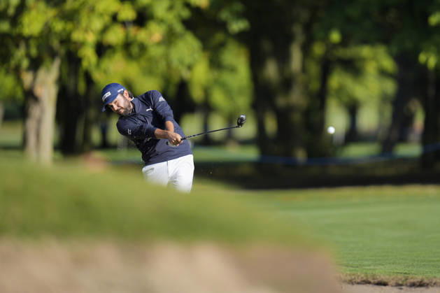 SUTTON COLDFIELD, ENGLAND - AUG 30: Angel Hidalgo (ESP) plays from the eighteenth fairway during the delayed Round 3 at the 2026 Husqvarna British Masters at The Belfry, Sutton Coalfield on August 30, 2026 in Warwickshire, England The 2026 Husqvarna British Masters