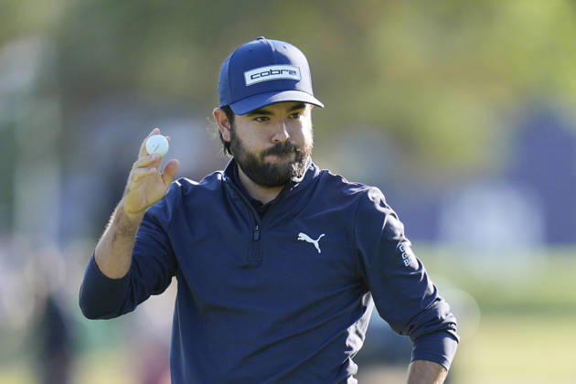 SUTTON COLDFIELD, ENGLAND - AUG 30: Angel Hidalgo (ESP) reacts after holing a putt on the 18th green during the delayed Round 3 at the 2026 Husqvarna British Masters at The Belfry, Sutton Coalfield on August 30, 2026 in Warwickshire, England The 2026 Husqvarna British Masters