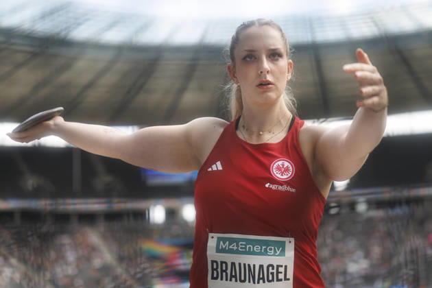 BERLIN, GERMANY - AUGUST 30, 2026: Leia BRAUNAGEL (GER Germany) competing in the women’s discus throw during the ISTAF at Olympic Stadium on August 30, 2026 in Berlin, Germany. Germany Copyright: xAxelxKohringx