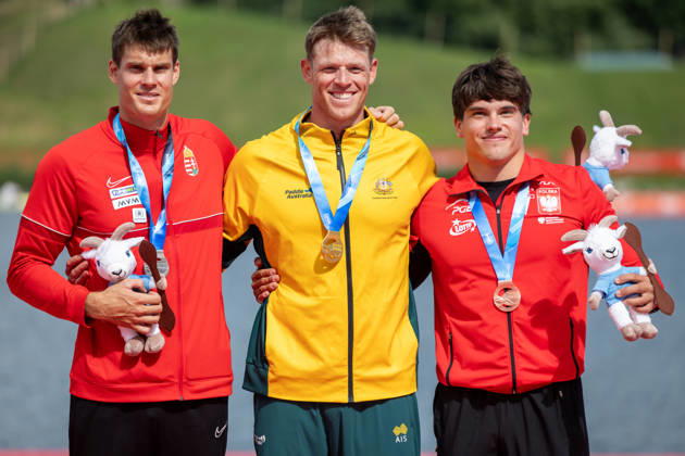 ICF Canoe Sprint and Paracanoe World Championships Adam Varga, Thomas Green, Alex Borucki during ICF Canoe Sprint and Paracanoe World Championships in Poznan, Poland, on August 30, 2026 Poznan Poland Copyright: xFotoxOlimpikx originalFilename:jastrzebowski-icfcanoe260826_npajg