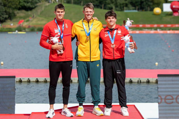 ICF Canoe Sprint and Paracanoe World Championships Adam Varga, Thomas Green, Alex Borucki during ICF Canoe Sprint and Paracanoe World Championships in Poznan, Poland, on August 30, 2026 Poznan Poland Copyright: xFotoxOlimpikx originalFilename:jastrzebowski-icfcanoe260826_npcxX