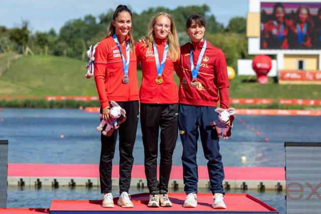 ICF Canoe Sprint and Paracanoe World Championships Anna Lucz, Frederikke Hauge Moercke, Sara Ouzande during ICF Canoe Sprint and Paracanoe World Championships in Poznan, Poland, on August 30, 2026 Poznan Poland Copyright: xFotoxOlimpikx originalFilename:jastrzebowski-icfcanoe260826_npjfg