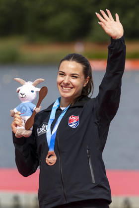 ICF Canoe Sprint and Paracanoe World Championships Nevin Harrison at the medal ceremony during the 2026 ICF World Championships in Canoe Sprint and Para-canoe in PoznaÅ , Poland, on 30 August 2026. Poznan Poland Copyright: xAndrzejxIwanczukx originalFilename:iwanczuk-icfcanoe260830_np0IT