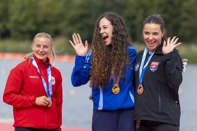 ICF Canoe Sprint and Paracanoe World Championships Sophia Jensen,Liudmyla Luzan,Nevin Harrison at the medal ceremony during the 2026 ICF World Championships in Canoe Sprint and Para-canoe in PoznaÅ , Poland, on 30 August 2026. Poznan Poland Copyright: xAndrzejxIwanczukx originalFilename:iwanczuk-icfcanoe260830_npFgQ