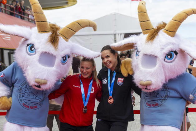 ICF Canoe Sprint and Paracanoe World Championships Sophia Jensen,Nevin Harrison at the medal ceremony during the 2026 ICF World Championships in Canoe Sprint and Para-canoe in PoznaÅ , Poland, on 30 August 2026. Poznan Poland Copyright: xAndrzejxIwanczukx originalFilename:iwanczuk-icfcanoe260830_npbFh
