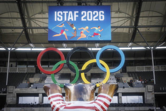 BERLIN, GERMANY - AUGUST 30, 2026: Impressions - the ISTAF logo with the olympic rings during the ISTAF at Olympic Stadium on August 30, 2026 in Berlin, Germany. Germany Copyright: xAxelxKohringx