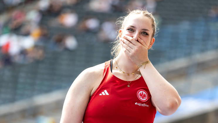 ISTAF 2026 Berlin, August 30, 2026 She can hardly believe it herself. Discus thrower Leia BRAUNAGEL, GER, Germany, at the ISTAF Berlin on August 30, 2026, at the Olympic Stadium in Berlin, Germany Copyright: xBEAUTIFULxSPORTS R.xSchmittx