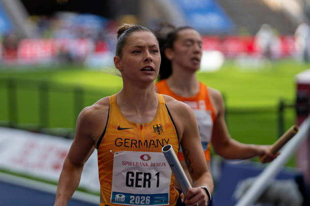 German Track and Field, Track and Field Meet, ISTAF 2026 Sports Festival on August 30, 2026, at the Olympic Stadium in Berlin, 4 x 100-meter mixed relay, anchor runner Gina Lückenkemper Copyright: xSvenxHeidmannx