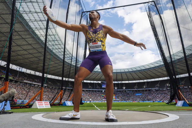 BERLIN, GERMANY - AUGUST 30, 2026: Leo NEUGEBAUER (GER Germany) competing in the men’s discus throw during the ISTAF at Olympic Stadium on August 30, 2026 in Berlin, Germany. Germany Copyright: xAxelxKohringx
