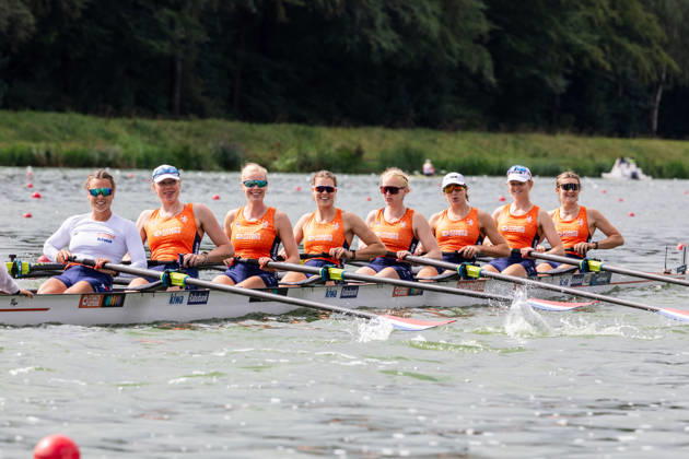 30 Aug 2026 World Rowing Championships AMSTERDAM, NETHERLANDS - AUGUST 30: Claire De Kok, Vera Sneijders, Lisanne Van Der Lelij, Hannah Heideveld, Willemijn Mulder, Ilse Kolkman, Hermine Drenth, Bente Paulis and Dieuwke Fetter of the Netherlands during 30 Aug 2026 World Rowing Championships at Bosbaan on August 30, 2026 in Amsterdam, Netherlands. Amsterdam Bosbaan Netherlands Content not available for redistribution in The Netherlands directly or indirectly through any third parties. Copyright: xMarcelxvanxPlateringenx