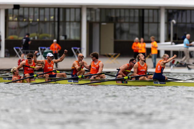 30 Aug 2026 World Rowing Championships AMSTERDAM, NETHERLANDS - AUGUST 30: Ralf Rienks, Finn Florijn, Wibout Rustenburg, Jorn Salverda, Pieter Van Veen, Jan Van Der Bij, Mick Makker and Jonna De Vries of the Netherlands and Sander de Graaf of The Netherlands during 30 Aug 2026 World Rowing Championships at Bosbaan on August 30, 2026 in Amsterdam, Netherlands. Amsterdam Bosbaan Netherlands Content not available for redistribution in The Netherlands directly or indirectly through any third parties. Copyright: xMarcelxvanxPlateringenx