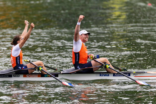 30 Aug 2026 World Rowing Championships AMSTERDAM, NETHERLANDS - AUGUST 30: Roos De Jong and Simon Van Dorp of the Netherlands during 30 Aug 2026 World Rowing Championships at Bosbaan on August 30, 2026 in Amsterdam, Netherlands. Amsterdam Bosbaan Netherlands Content not available for redistribution in The Netherlands directly or indirectly through any third parties. Copyright: xMarcelxvanxPlateringenx