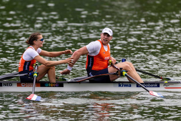 30 Aug 2026 World Rowing Championships AMSTERDAM, NETHERLANDS - AUGUST 30: Roos De Jong and Simon Van Dorp of the Netherlands during 30 Aug 2026 World Rowing Championships at Bosbaan on August 30, 2026 in Amsterdam, Netherlands. Amsterdam Bosbaan Netherlands Content not available for redistribution in The Netherlands directly or indirectly through any third parties. Copyright: xMarcelxvanxPlateringenx