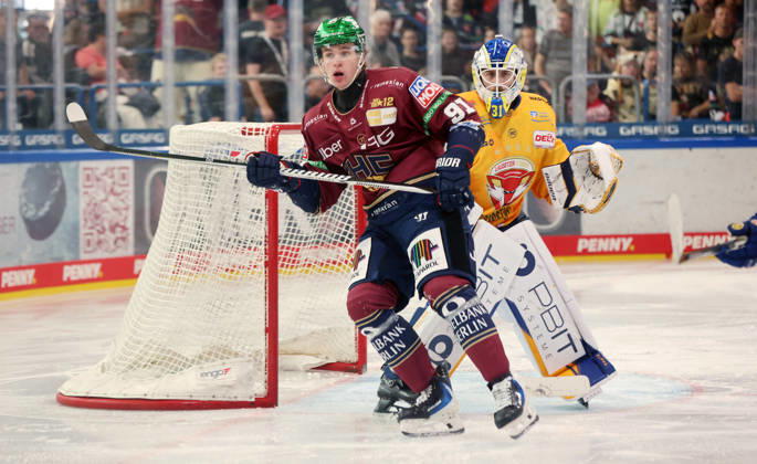 Tobias Krestan Single Image Cutout Action Single Image Cutout Action Sports Ice Hockey Penny DEL German Ice Hockey League Exhibition Game 2026–2027 Season August 30, 2026 EHC Eisbären Berlin (EBB) vs. Lausitzer Füchse